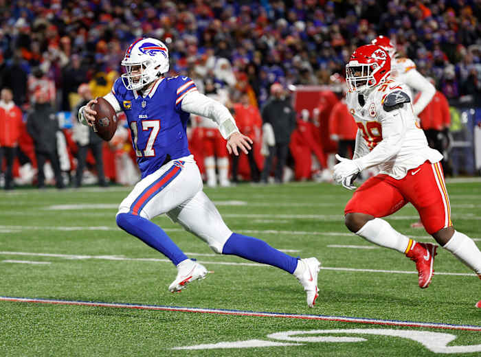 Bills quarterback Josh Allen races through the Chiefs' defense during their AFC divisional playoff game Sunday.